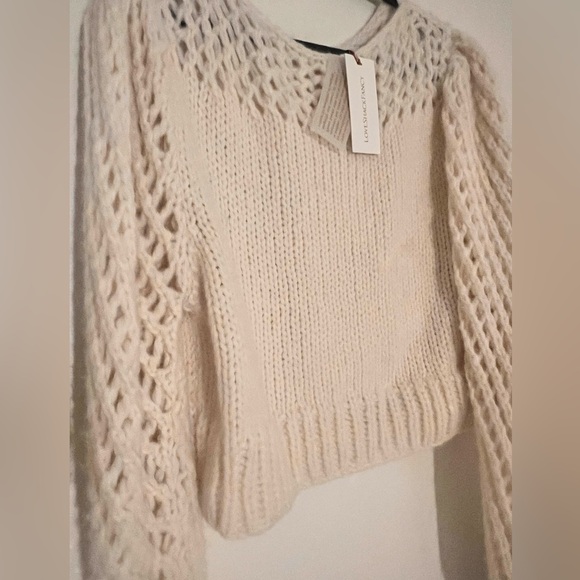 NWT 445 LoveShackFancy Larson Crop Pullover White Antique baby alpaca Size XL - Picture 7 of 14